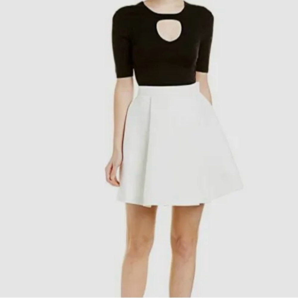 Halston Heritage Fit Flare Pleated Silk Blend Mini Dress Sz 2 Black White
